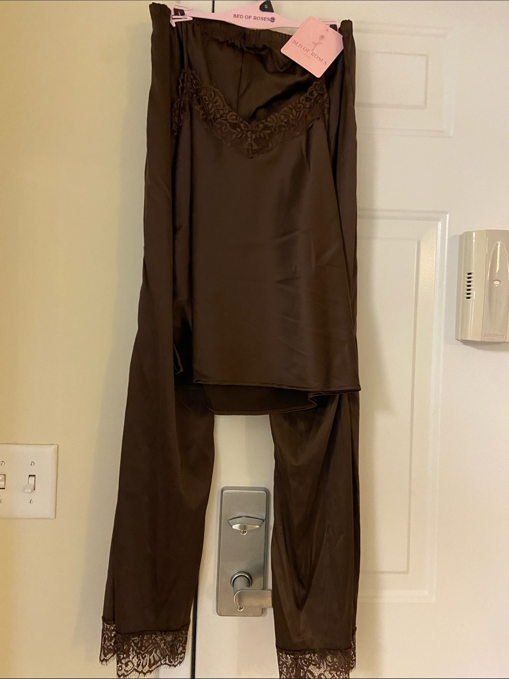 🤎Brown Satin Lace Trim Pajama Set🤎